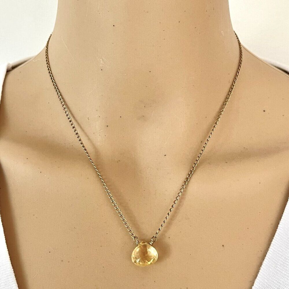 Citrine Necklace Yellow Quartz Puffy Drop 18in Gold Tone Cable Chain